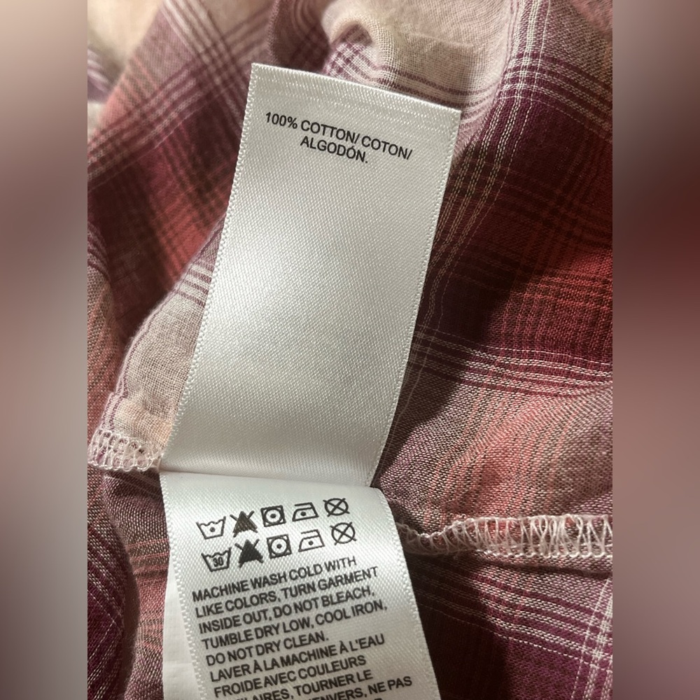 Lucky Brand 100% Cotton Mauve Plaid Henley Peasant Blouse Size Large - Picture 5 of 9